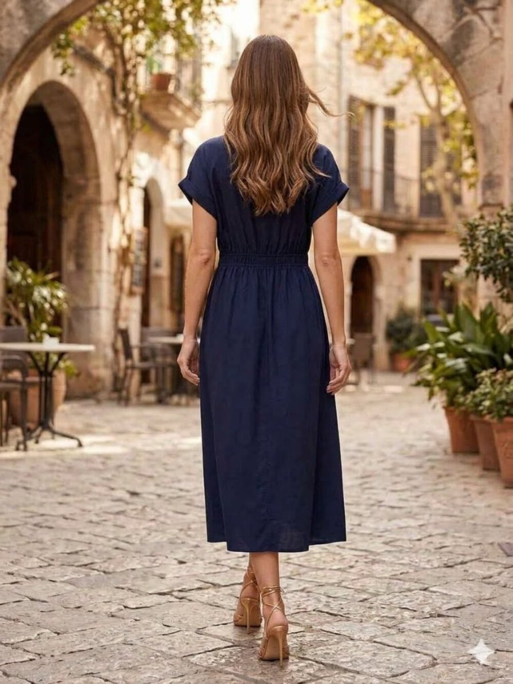 Tahari Classic Navy Blue Button-Front Midi Dress with Pockets, Size L - Picture 2 of 9